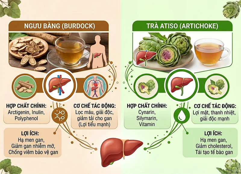 Ngưu bàng vs trà atiso: cái nào tốt hơn cho gan? So sánh khoa học toàn diện