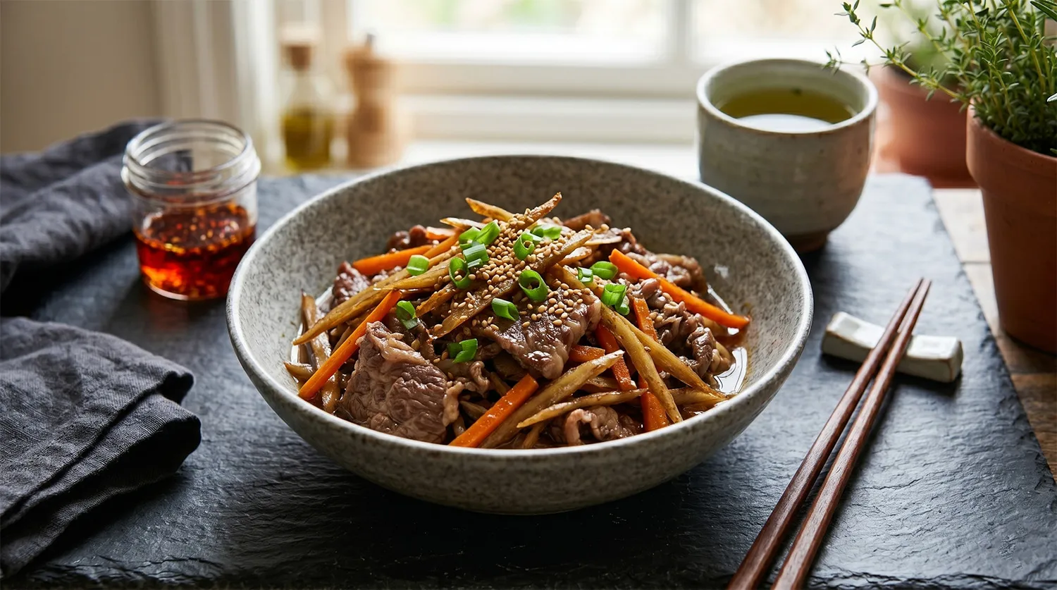 Bò xào ngưu bàng kiểu Nhật Gyuniku to Gobo thơm ngon đậm đà ăn cơm