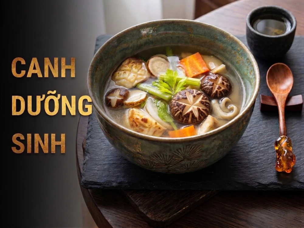 Canh dưỡng sinh tam bảo ngưu bàng cà rốt nấm — món ăn hỗ trợ miễn dịch