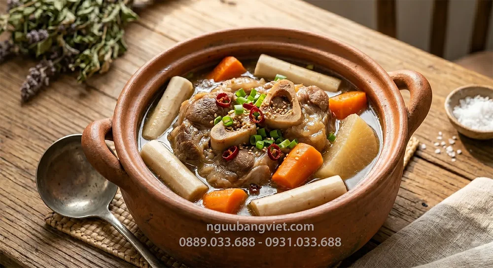 Hầm xương với ngưu bàng tươi — món ăn dưỡng sinh kết hợp bài thuốc Đông y